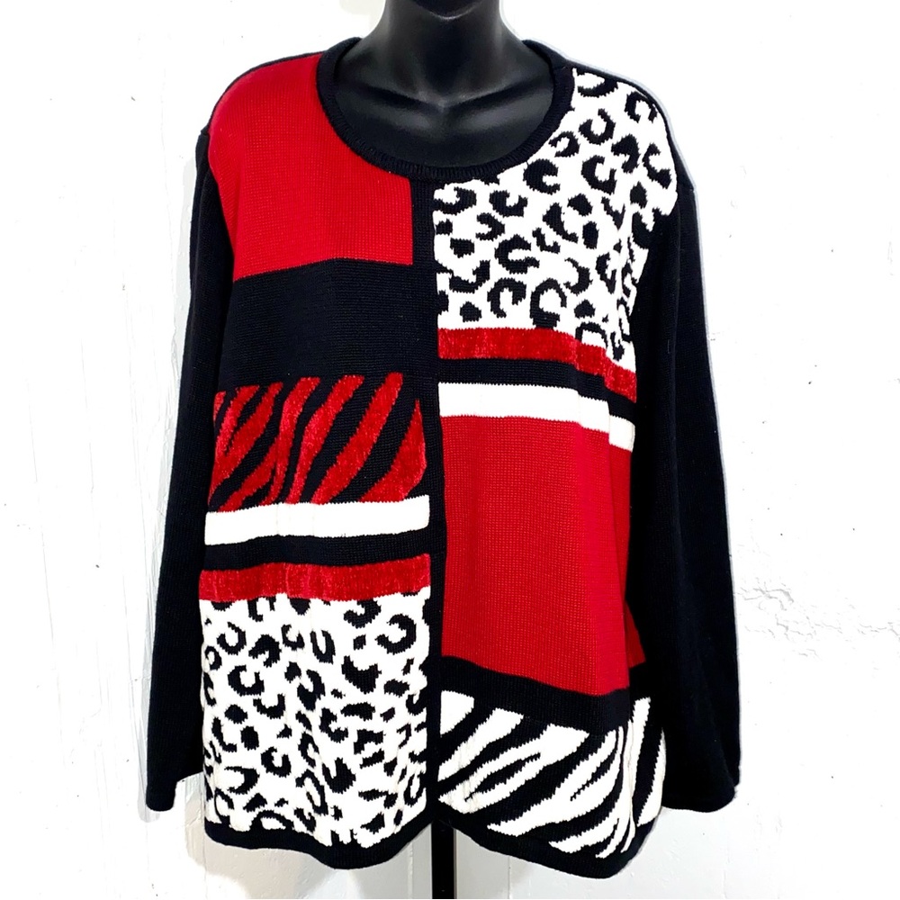 Alfred Dunner Red White and Black Sweater Sz 3X